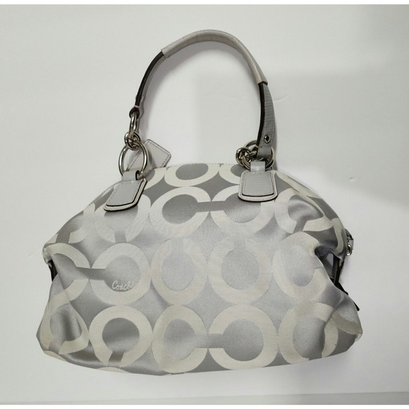 Authentic Coach Women Signature Logo Canvas Satchel Grey Fabric Silver Hardware - Picture 6 of 13
